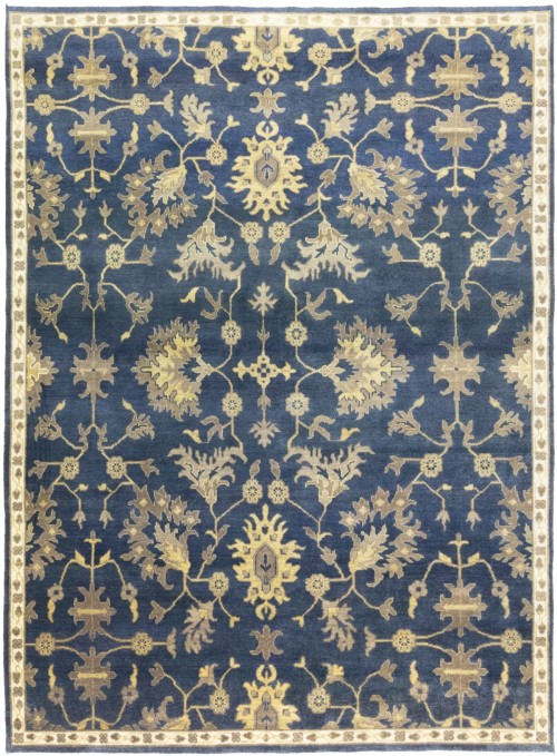 Steel Blue Floral 9X12 Oushak Chobi Oriental Rug