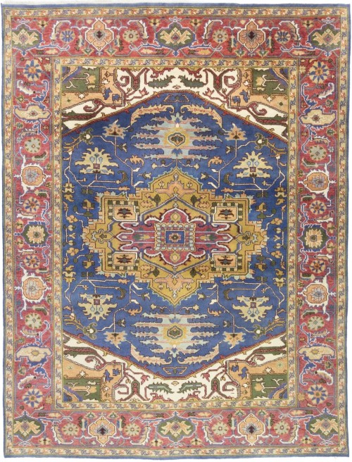 Blue Floral 9X12 Heriz Serapi Oriental Rug