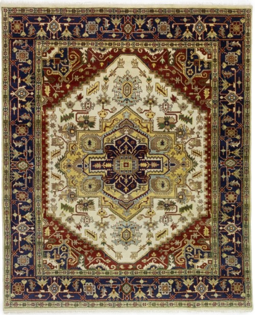 Cream Geometric 7'9X9'6 Heriz Serapi Oriental Rug