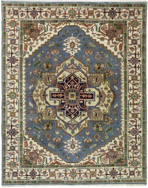 Blue-gray Geometric 8X10 Heriz Serapi Oriental Rug