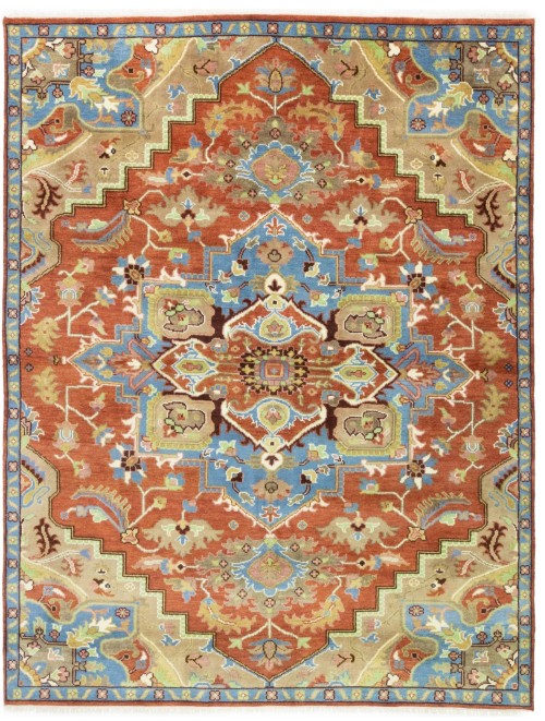 Rust Orange Floral 8X10 Heriz Serapi Oriental Rug