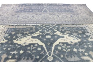 Dark Gray Floral 12X18 Oushak Oriental Rug