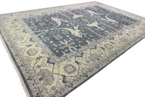 Dark Gray Floral 12X18 Oushak Oriental Rug