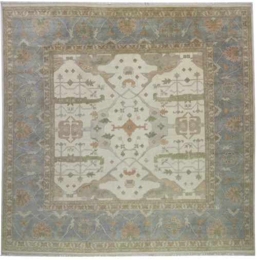 Cream Floral 12X12 Oushak Oriental Square Rug