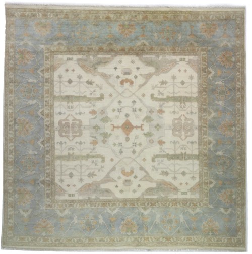 Cream Floral 12X12 Oushak Oriental Square Rug