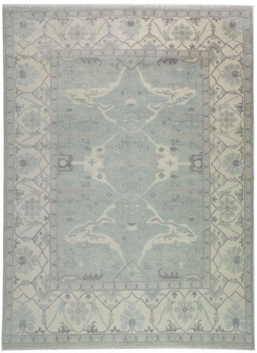 Light Blue-gray Floral 10X14 Oushak Oriental Rug