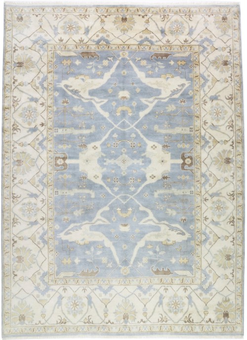 Blue-gray Floral 10X14 Oushak Oriental Rug