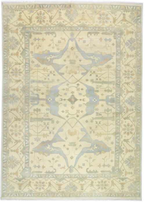 Cream Floral 10X14 Oushak Oriental Rug