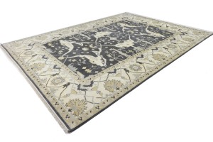 Dark Gray Floral 10X14 Oushak Oriental Rug