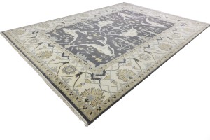 Dark Gray Floral 10X14 Oushak Oriental Rug