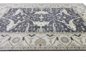 Dark Gray Floral 10X14 Oushak Oriental Rug