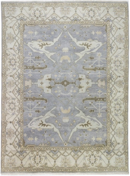 Blue-gray Floral 9X12 Oushak Oriental Rug