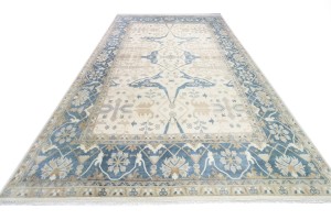 Cream Floral 12X18 Oushak Oriental Rug