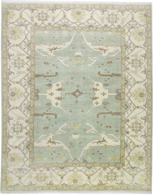 Greenish Gray Floral 9X12 Oushak Oriental Rug