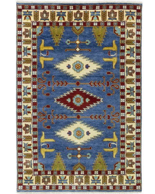 Blue Geometric 6X9 Kazak Oriental Rug