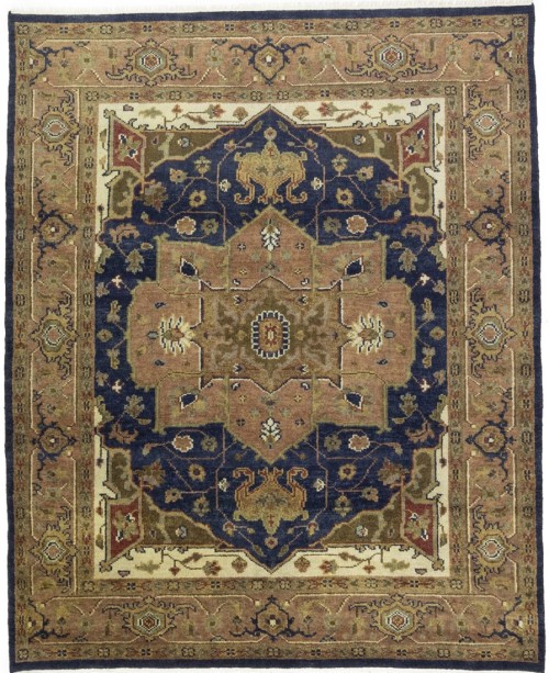 Purple-navy Floral 8X10 Heriz Serapi Oriental Rug