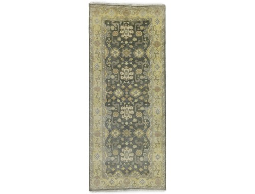 Dark Taupe Floral 4X10 Oushak Chobi Oriental Runner Rug