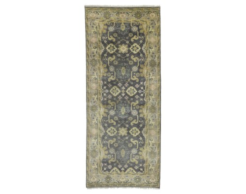 Dark Taupe Floral 4X10 Oushak Chobi Oriental Runner Rug
