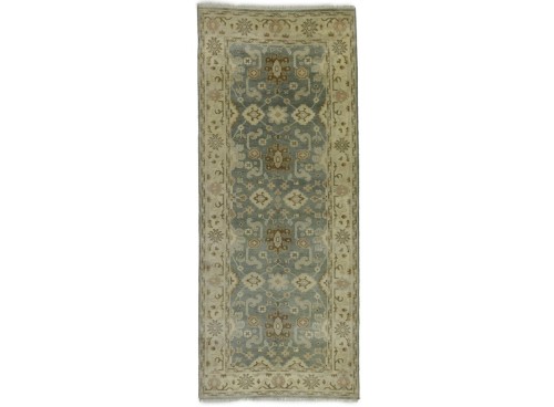 Greenish Gray Floral 4X10 Oushak Chobi Oriental Runner Rug