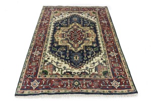 Purple-navy Geometric 4X6 Heriz Serapi Oriental Rug
