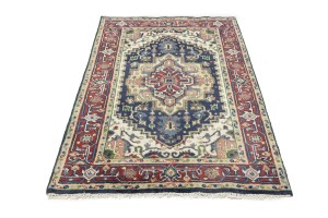 Purple-navy Geometric 4X6 Heriz Serapi Oriental Rug