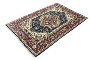 Purple-navy Geometric 4X6 Heriz Serapi Oriental Rug