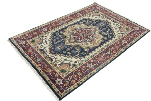 Purple-navy Geometric 4X6 Heriz Serapi Oriental Rug