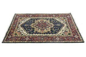 Purple-navy Geometric 4X6 Heriz Serapi Oriental Rug