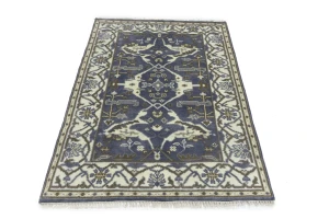 Purple Gray Floral 4X6 Oushak Oriental Rug