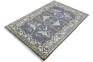Purple Gray Floral 4X6 Oushak Oriental Rug