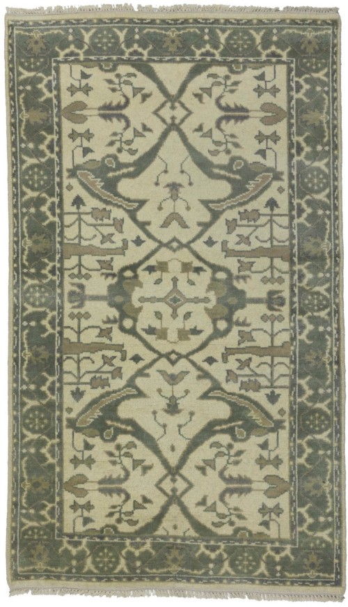 Cream Floral 4X7 Oushak Oriental Rug