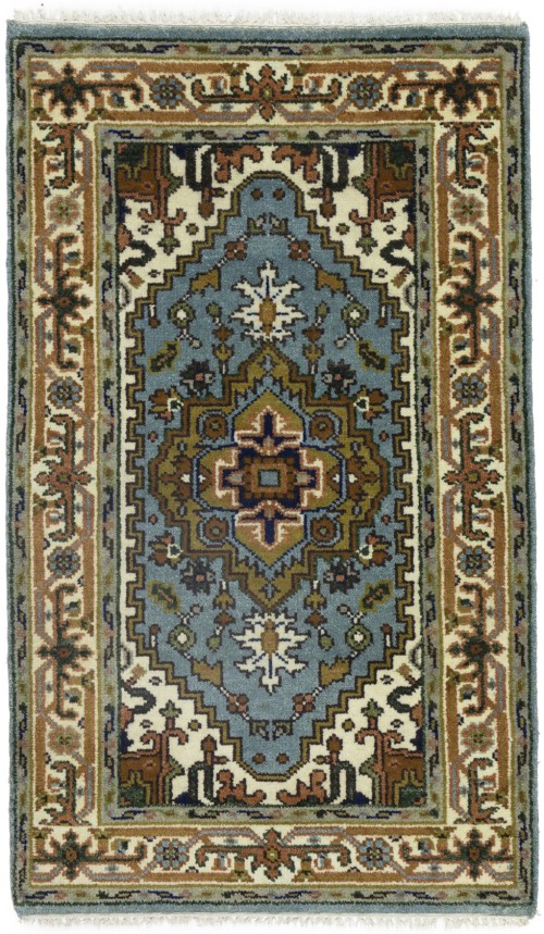 Light Blue Geometric 3X5 Heriz Serapi Oriental Rug