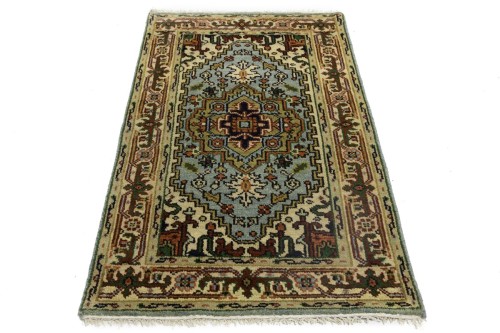 Light Blue Geometric 3X5 Heriz Serapi Oriental Rug