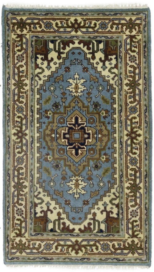 Light Blue Geometric 3X5 Heriz Serapi Oriental Rug