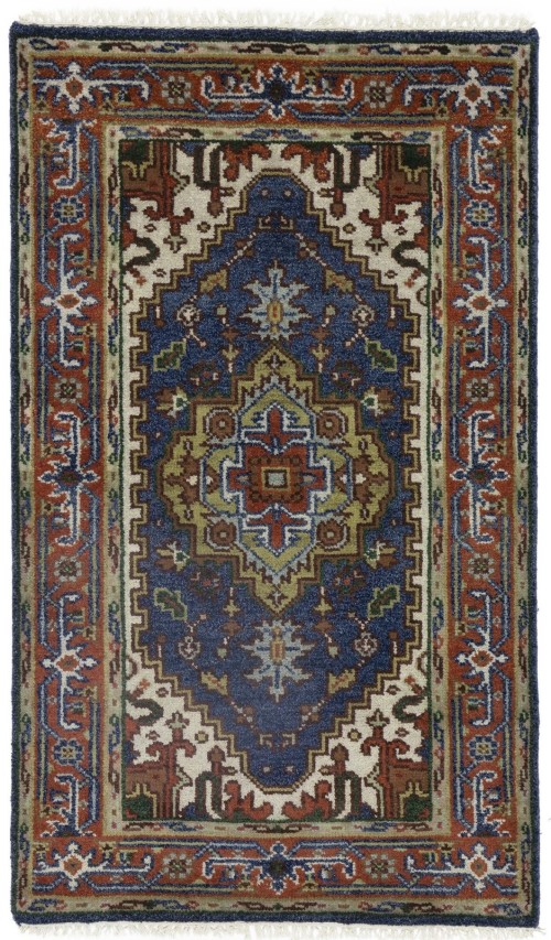 Navy Blue Geometric 3X5 Heriz Serapi Oriental Rug
