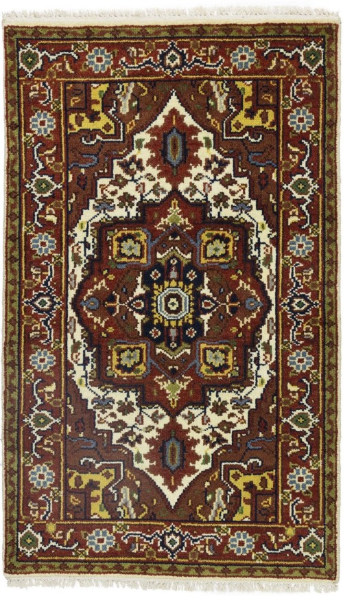 Cream Floral 3X5 Heriz Serapi Oriental Rug