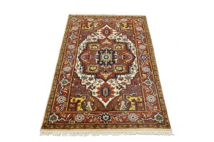 Cream Floral 3X5 Heriz Serapi Oriental Rug