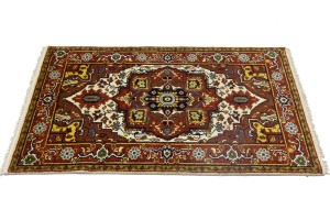 Cream Floral 3X5 Heriz Serapi Oriental Rug