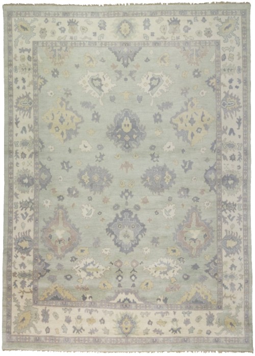 Light Green Floral 10X14 Oushak Chobi Oriental Rug