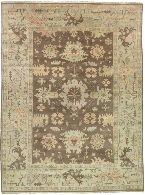 Brown Floral 10X14 Oushak Chobi Oriental Rug