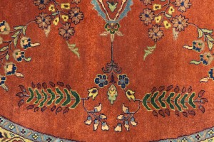 Rust Orange Floral 10X10 Indo-Sarouk Oriental Round Rug
