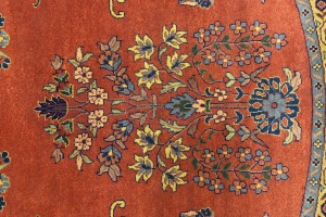 Rust Orange Floral 10X10 Indo-Sarouk Oriental Round Rug