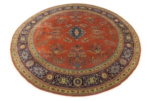 Rust Orange Floral 10X10 Indo-Sarouk Oriental Round Rug