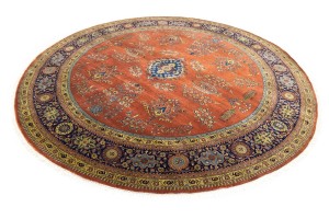 Rust Orange Floral 10X10 Indo-Sarouk Oriental Round Rug