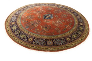 Rust Orange Floral 10X10 Indo-Sarouk Oriental Round Rug
