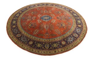 Rust Orange Floral 10X10 Indo-Sarouk Oriental Round Rug