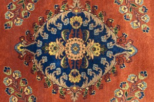 Rust Orange Floral 10X10 Indo-Sarouk Oriental Round Rug