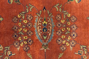 Rust Orange Floral 10X10 Indo-Sarouk Oriental Round Rug