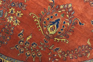 Rust Orange Floral 10X10 Indo-Sarouk Oriental Round Rug