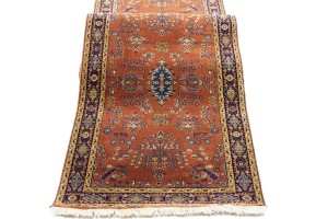 Rust Orange Floral 3X12 Indo-Sarouk Oriental Runner Rug